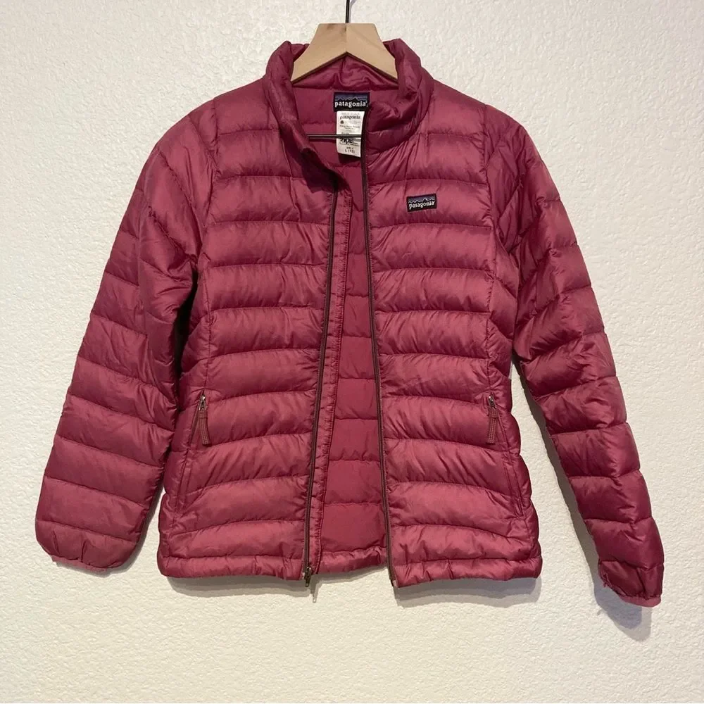 Patagonia Girls Size Large Berry Pink Goosedown Jacket Goose Down Full Zip